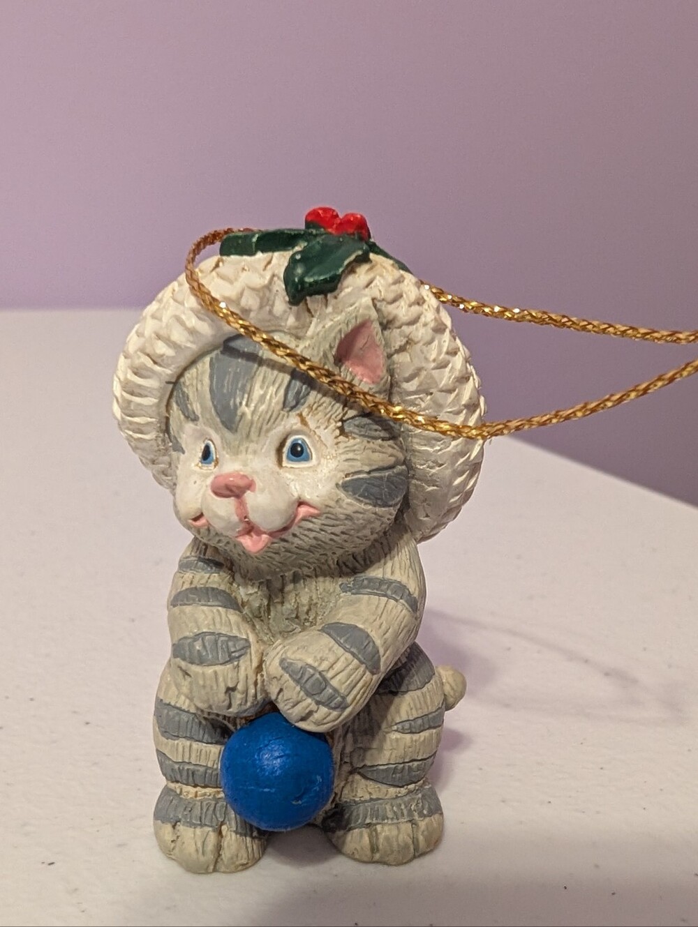 Grey Striped Tabby Cat In Santa Hat Resin Christmas Ornament 2.5"x1"